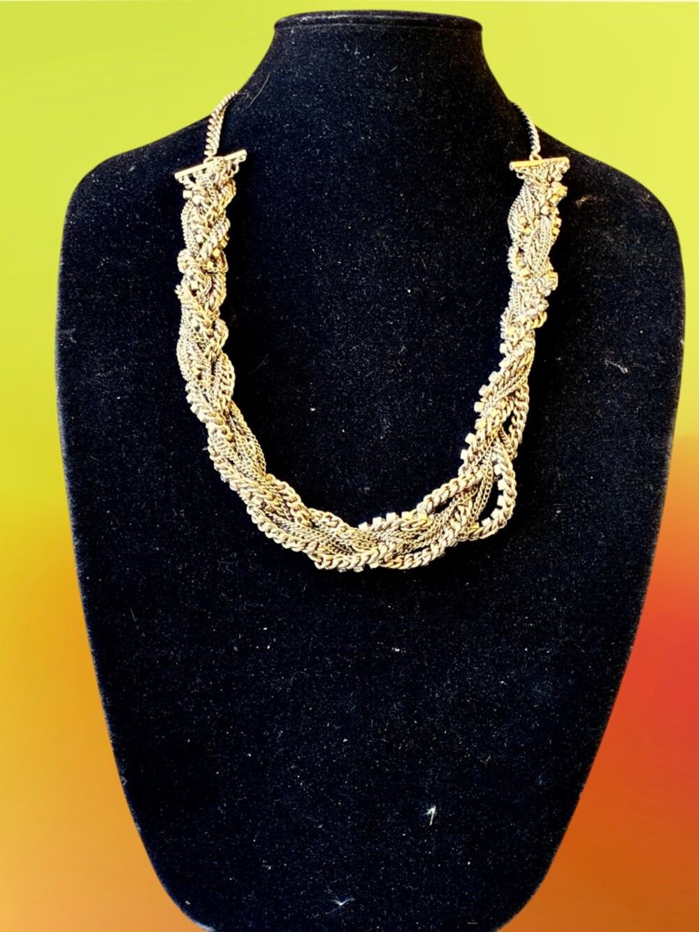 Talbots Vintage Necklace Heavy Chunky Multi Chain & Rhinestone Signed 24"